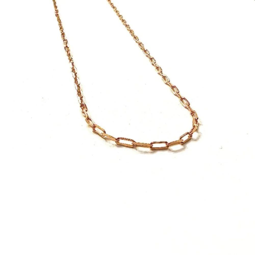 14k Solid Gold paperclip necklace | 1.5 mm paperclip chain | 16 inches long |